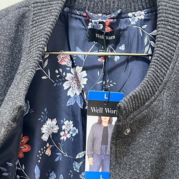 Well Worn Women's Bomber Style Jacket Coat Size L Charcoal Gray Contemporary NEW - Picture 2 of 15